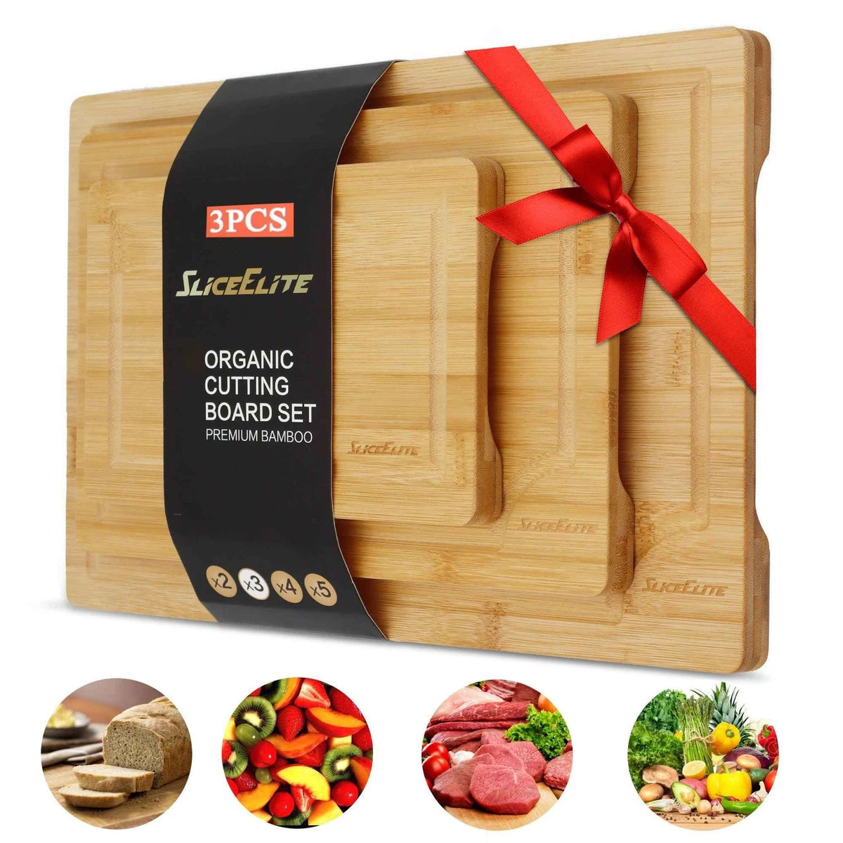 Bamboo Cutting Board Set of 3 – Wooden Boards with Handles For Kitchen.